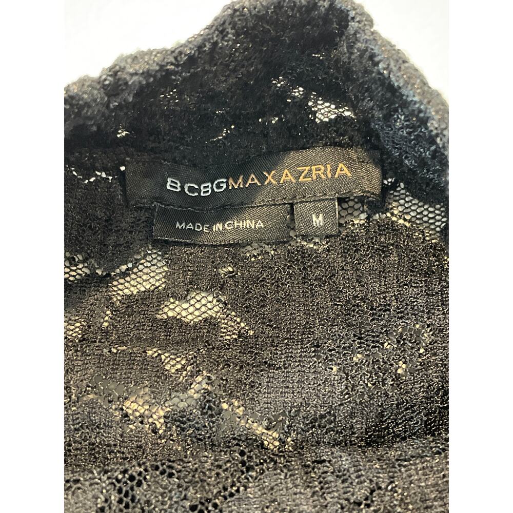 BCBGMAXAZRIA Black Lace Mock Neck Long Sleeve Sheer Top Size M - Picture 2 of 10